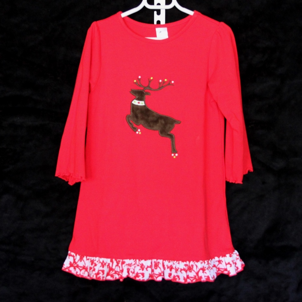 Beehave Girls Red Reindeer Holiday Dress